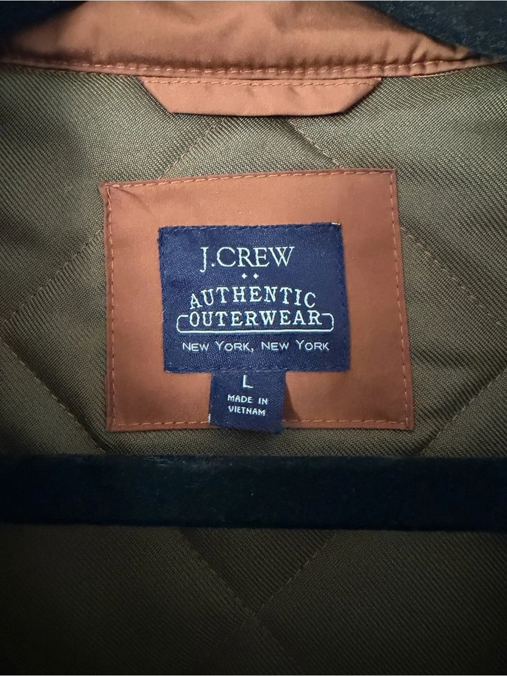 J. Crew Quilted Vest in Rusty brown / burnt orange with olive interior